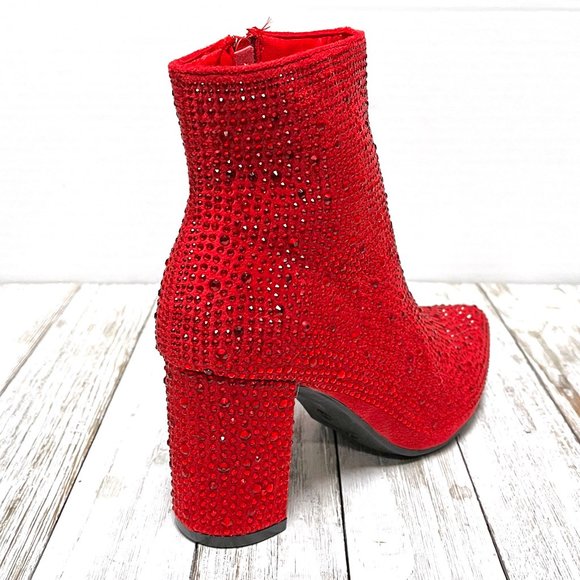 New Women Red Rhinestone Blingy Pointed Toe Ankle Boots Booties - Picture 8 of 8
